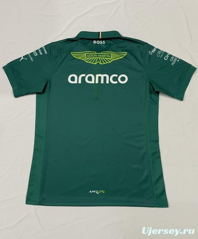 2025 F1 Aston Martin Aramco F1 Team Dark Green with Yellow Zipper Polo