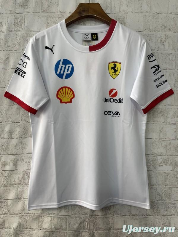2025 F1 Scuderia Ferrari F1 Team White with Red Trim Crew T-Shirt