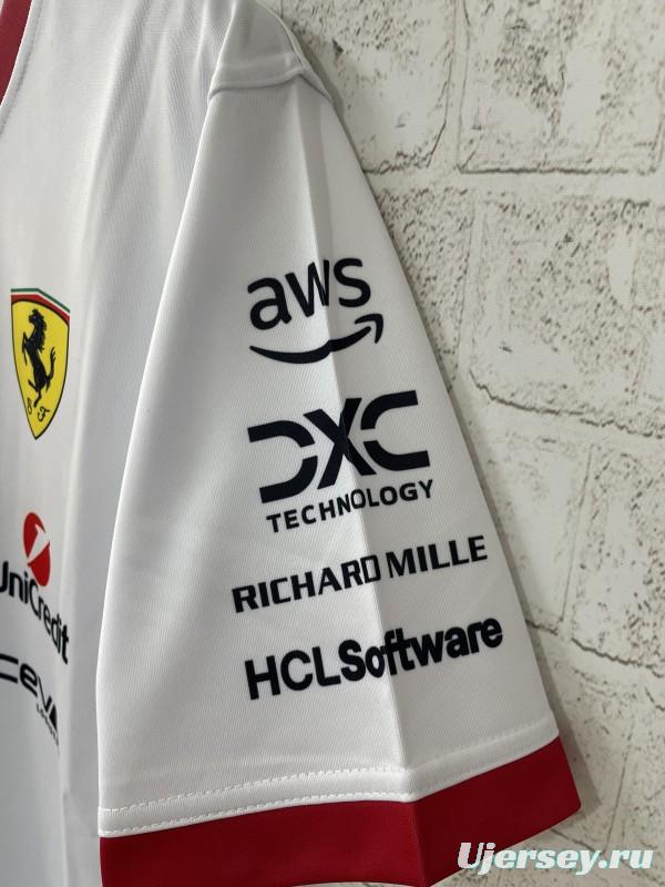 2025 F1 Scuderia Ferrari F1 Team White with Red Trim Crew T-Shirt