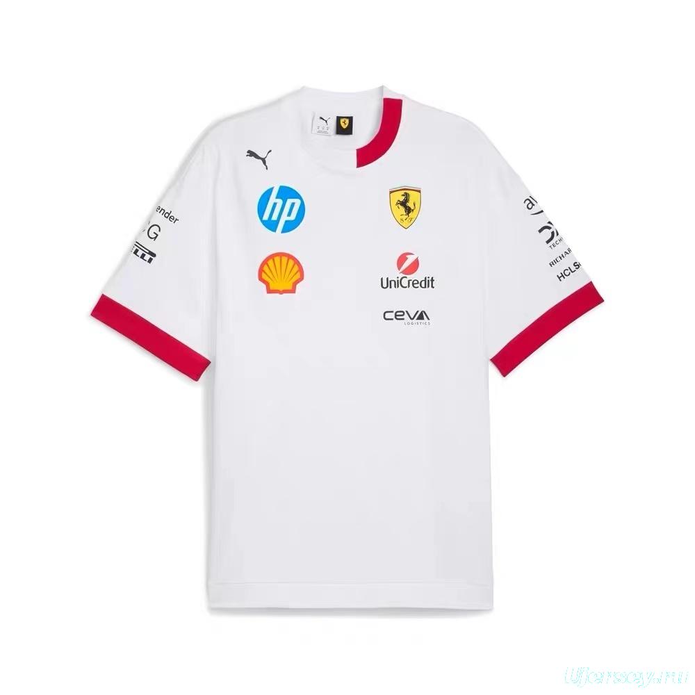 2025 F1 Scuderia Ferrari F1 Team White with Red Trim Crew T-Shirt