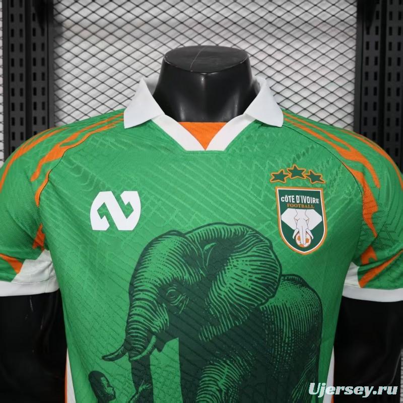 Player Version 2025 Ivory Coast Green with Elephant Graphic and Orange Trim Jersey