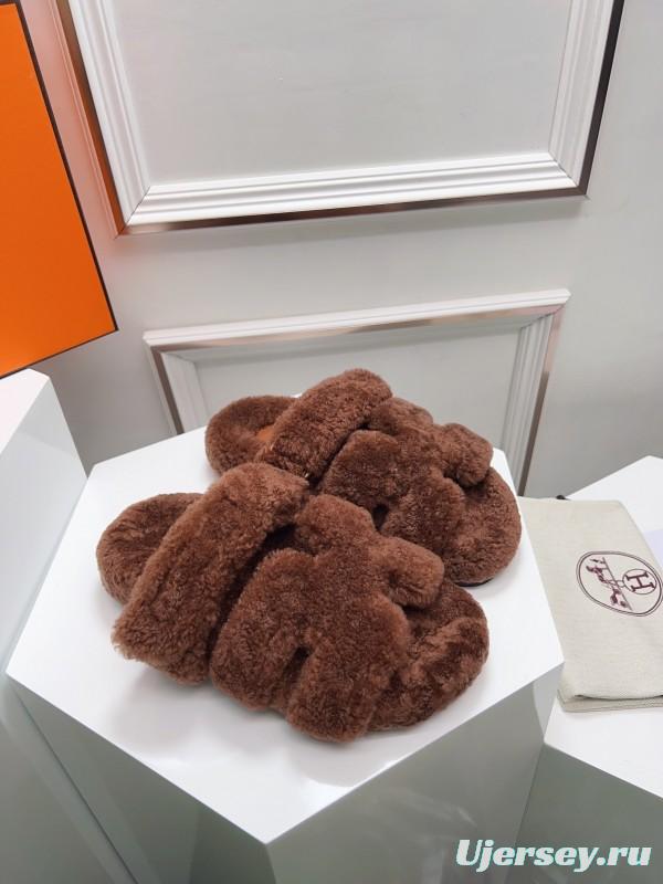 H Erjia Wool Slippers with Genuine Fur and TPU Sole - LY00270