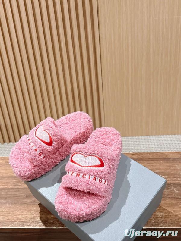 Balenciaga 2025 SS Qixi Limited Series Letter Embroidery Platform Shearling Slippers - AS00200