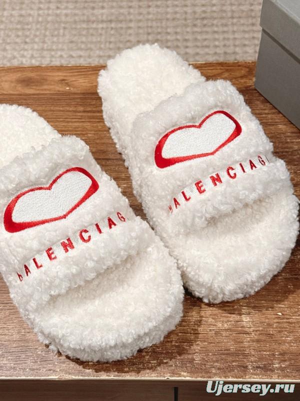Balenciaga 2025 SS Qixi Limited Series Letter Embroidery Platform Shearling Slippers - AS00200