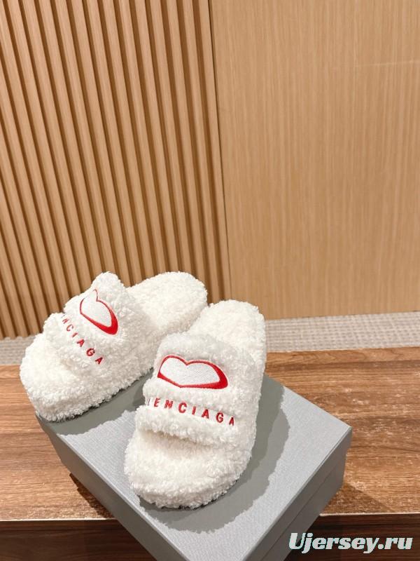 Balenciaga 2025 SS Qixi Limited Series Letter Embroidery Platform Shearling Slippers - AS00200