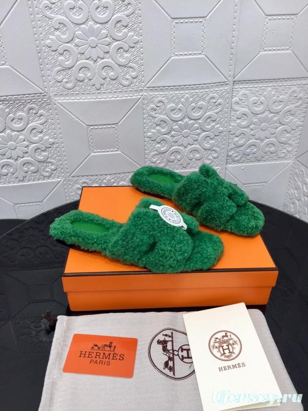 H Teddie Wool H Slippers Flat Sole Winter Home Shoes - LY00240