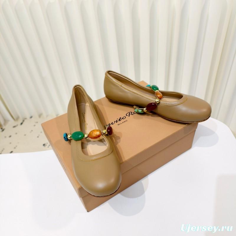 Gianvito Rossi Bohemian Style Turquoise Flat Ballet Shoes - LY00320