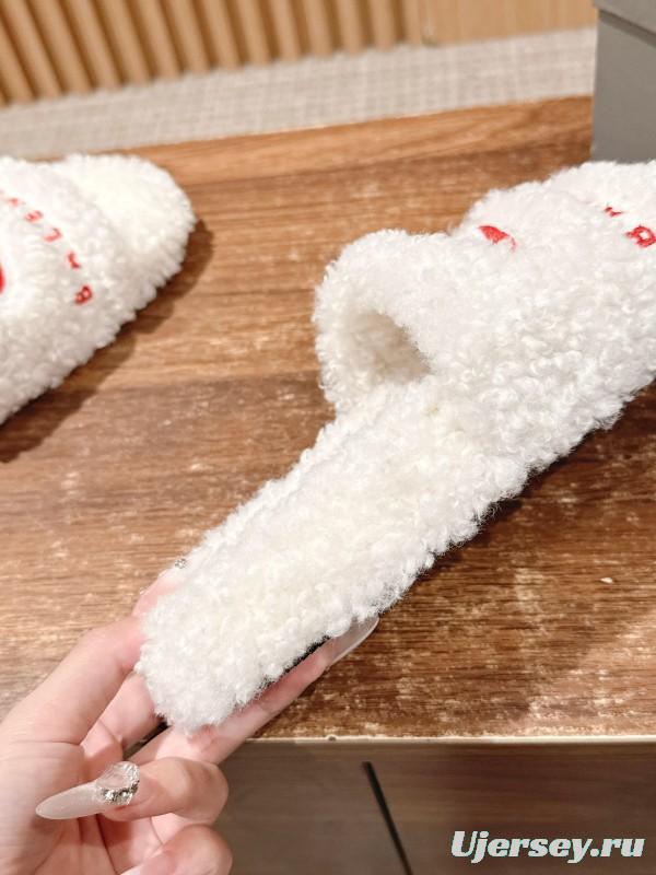 Balenciaga 2025 SS Qixi Limited Series Letter Embroidery Platform Shearling Slippers - AS00200