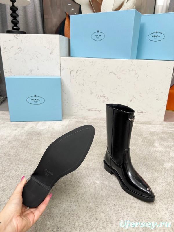 Prada Classic Triangle Logo Pointed Toe Boots - LY00400