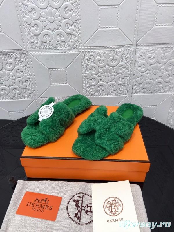 H Teddie Wool H Slippers Flat Sole Winter Home Shoes - LY00240