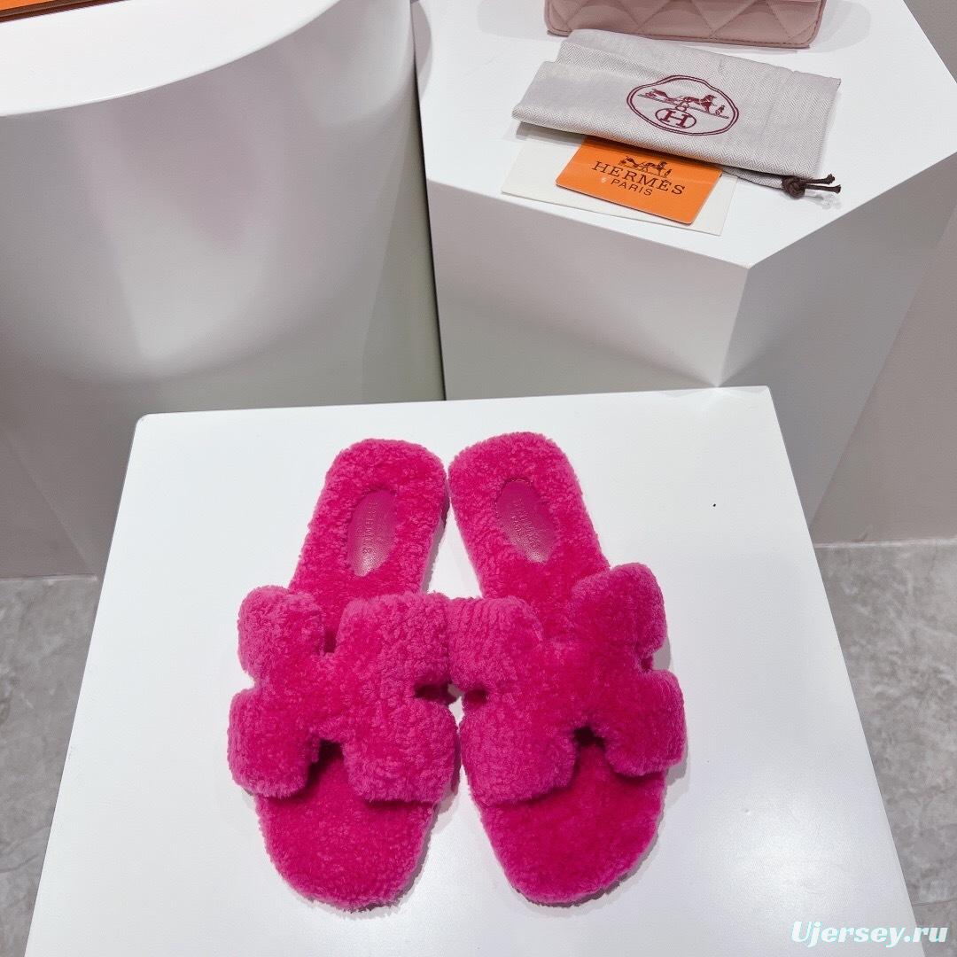 H Teddy Wool H Slippers Flat Sole Winter Edition - LY00240