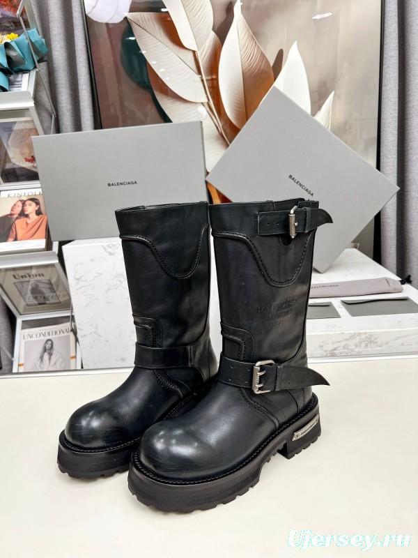 Banciga Paris 25FW Venom Mid-Calf Boots Punk Motorcycle Style with Buckle and Thick Sole - LY00480