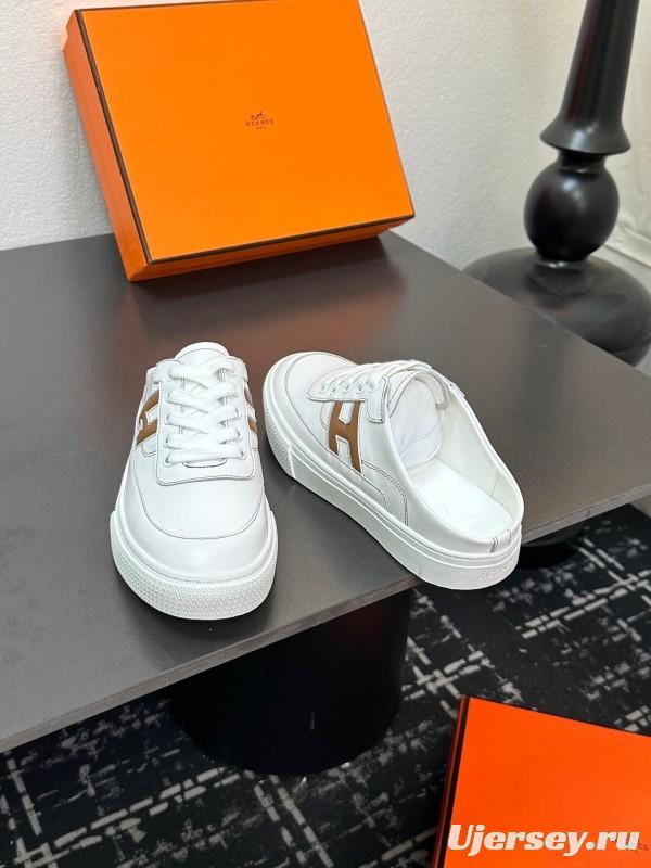 Hermes Deep Series Couple White Sneakers Casual Skate Shoes - AS00320