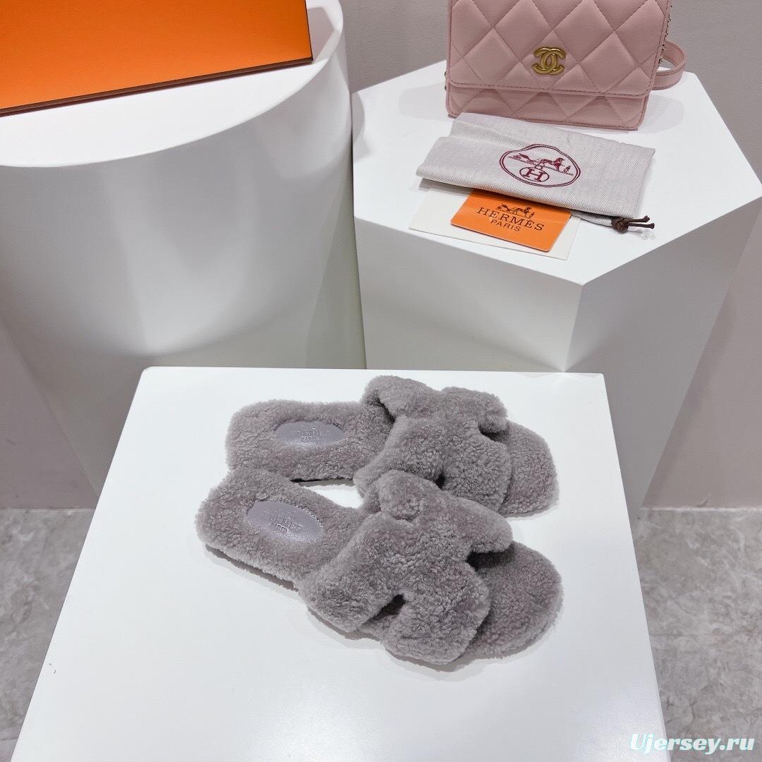 H Teddy Wool H Slippers Flat Sole Winter Edition - LY00240