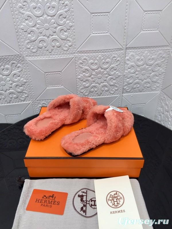 H Teddy Wool H Slippers Flat Sole Winter Home Shoes - LY00240