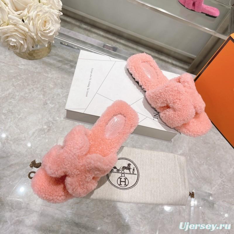 H Teddy Wool H Slippers Flat Sole Autumn Winter - LY00240