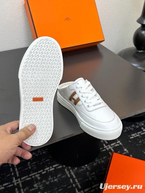 Hermes Deep Series Couple White Sneakers Casual Skate Shoes - AS00320
