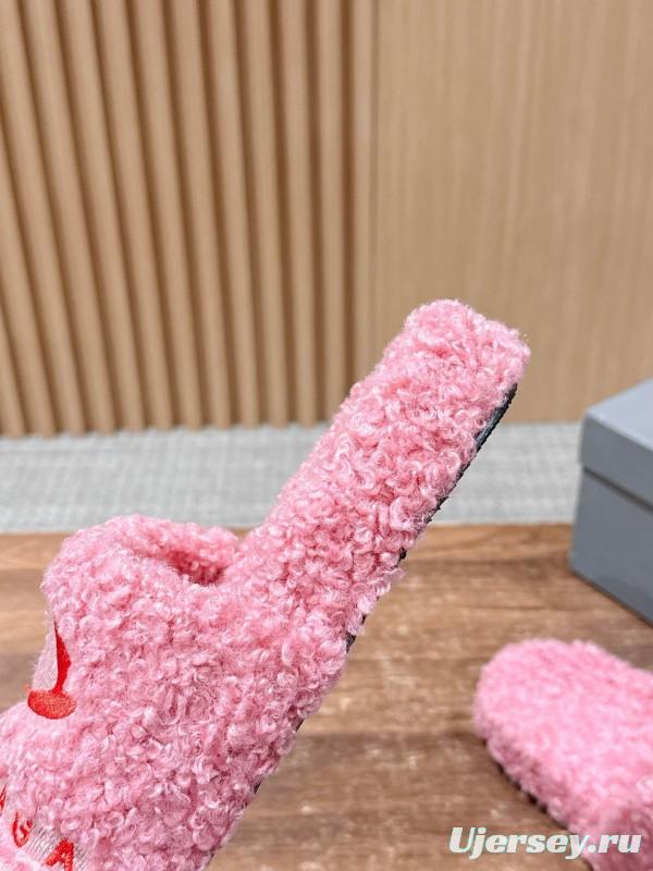 Balenciaga 2025 SS Qixi Limited Series Letter Embroidery Platform Shearling Slippers - AS00200