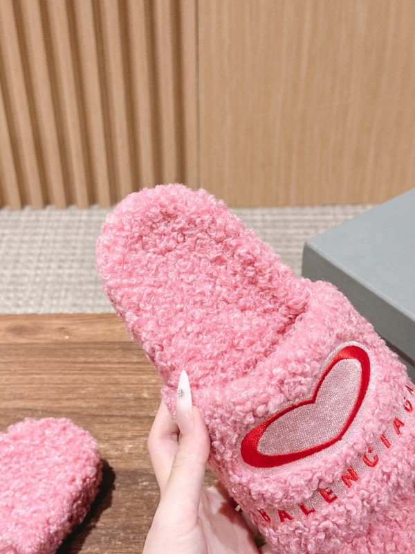 Balenciaga 2025 SS Qixi Limited Series Letter Embroidery Platform Shearling Slippers - AS00200