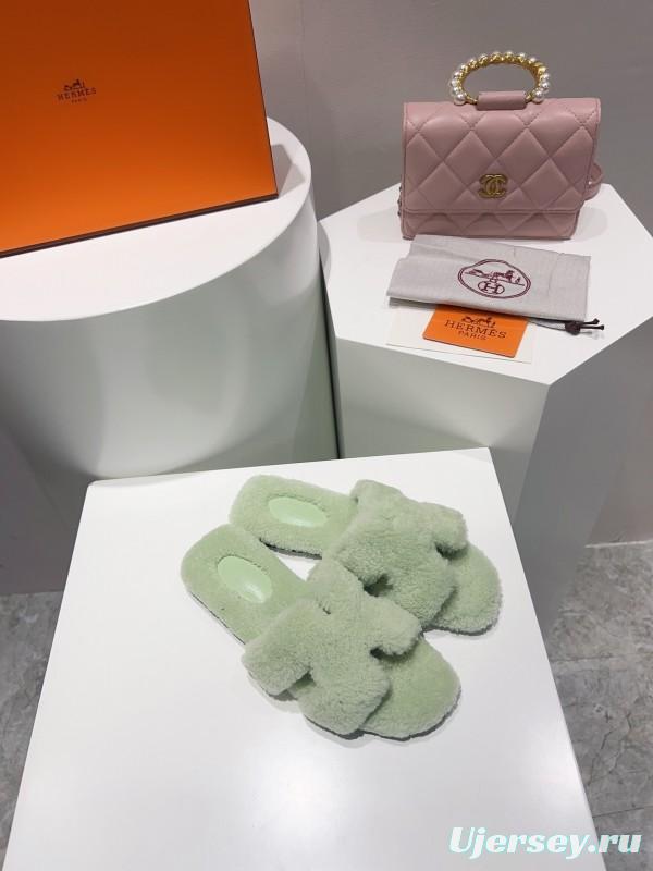 H Teddy Wool H Slippers Flat Sole Winter Edition - LY00240