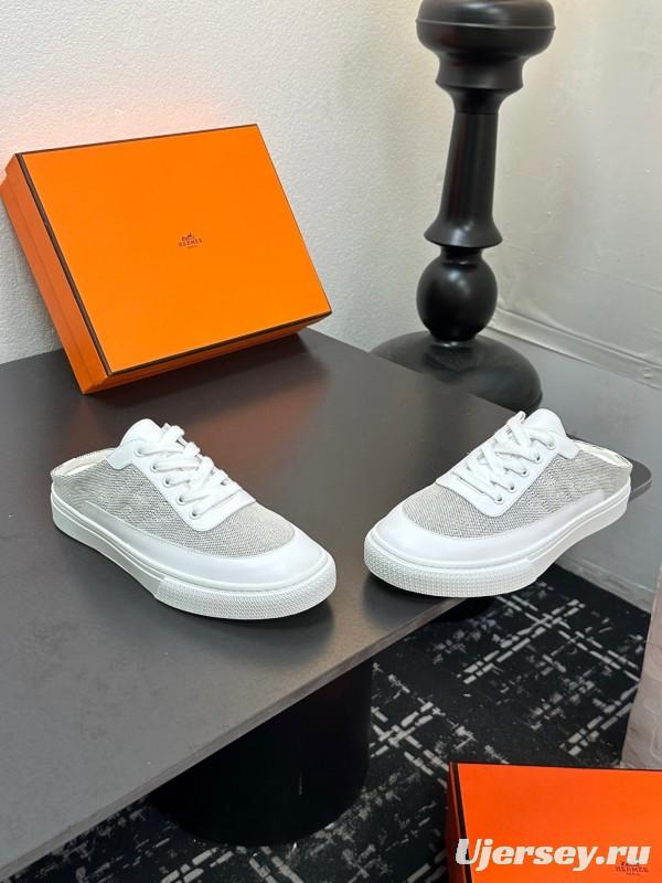 Hermes Deep Series Couple White Sneakers Casual Skate Shoes - AS00320