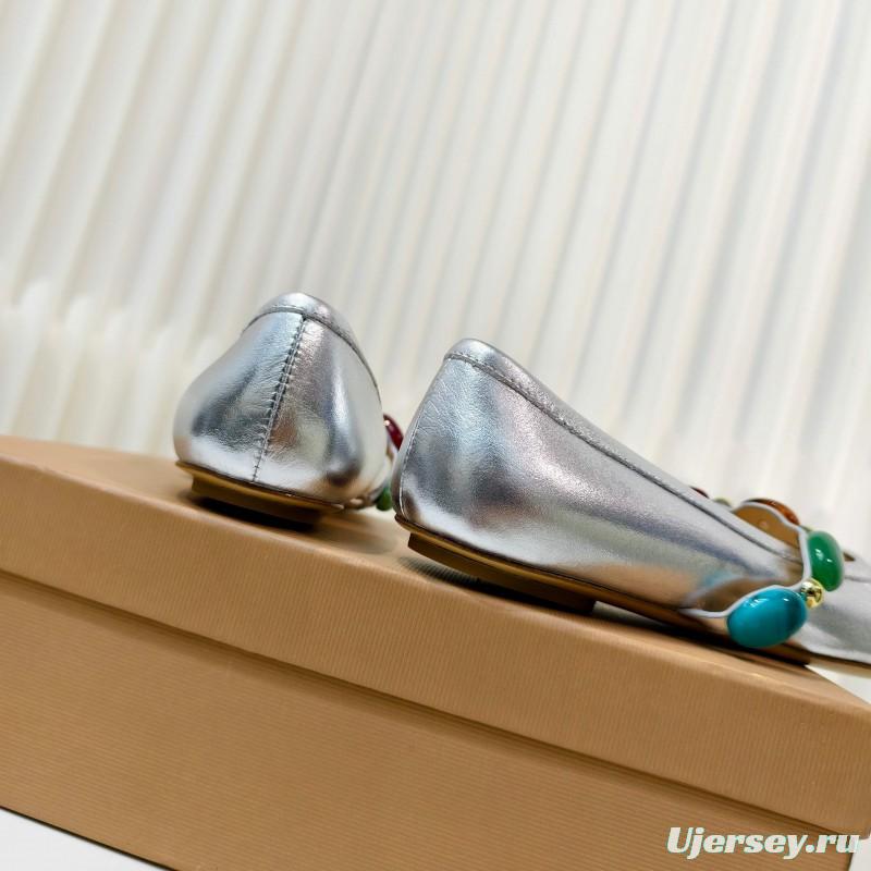 Gianvito Rossi Bohemian Style Turquoise Flat Ballet Shoes - LY00320