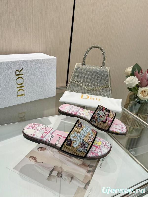 Dior 2025/SS Embroidered Monogram Slippers with Lambskin Lining - LY00200
