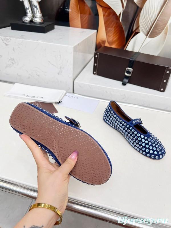 Alaia 2025/SS Crystal-Studded Ballet Dance Shoes with 0.8CM Inner Height - LY00340