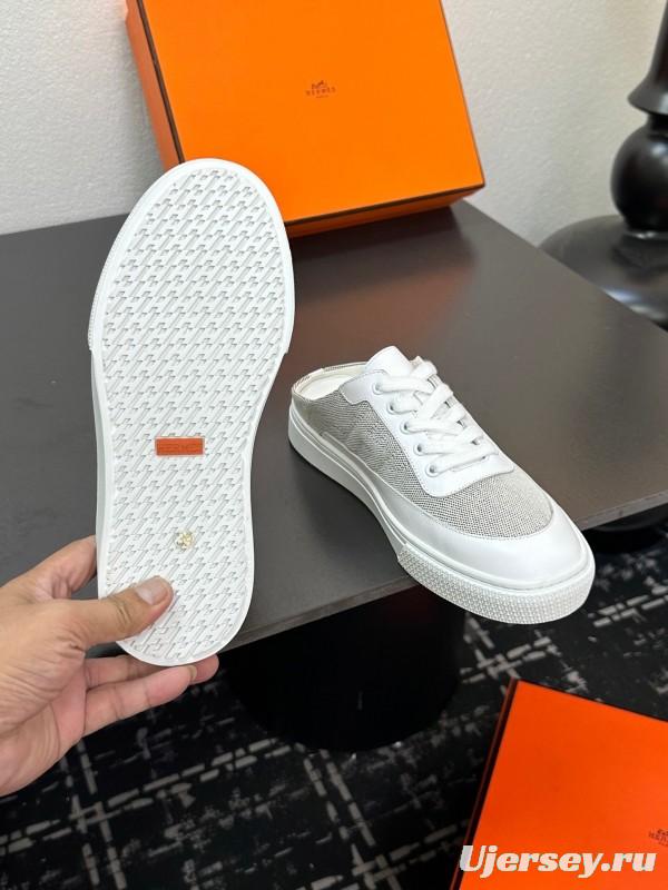 Hermes Deep Series Couple White Sneakers Casual Skate Shoes - AS00320