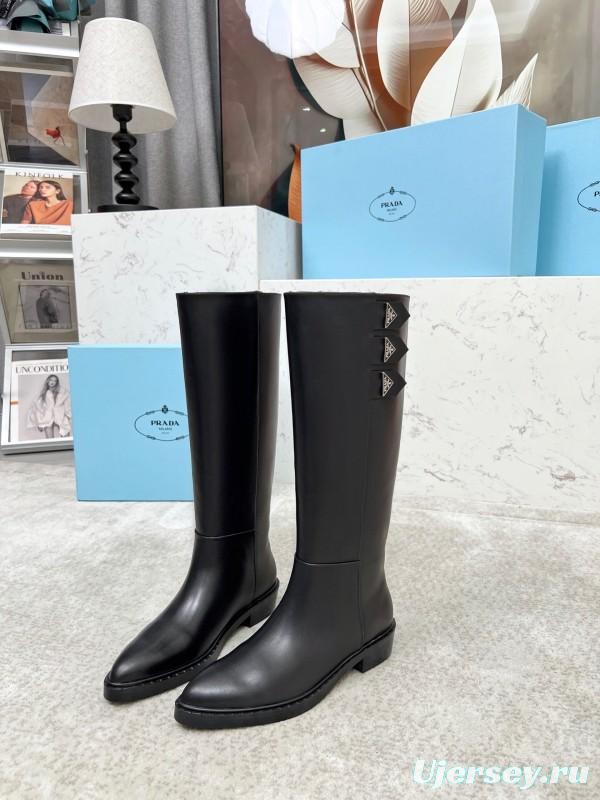 Prada Classic Triangle Logo Pointed Toe Boots - LY00400