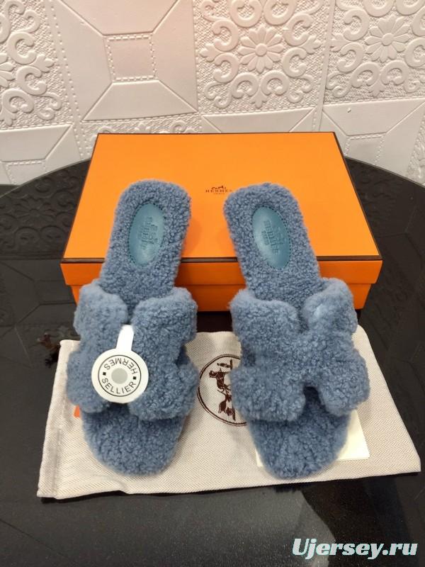 H Teddy Wool H Slippers Flat Sole Autumn Winter - LY00240