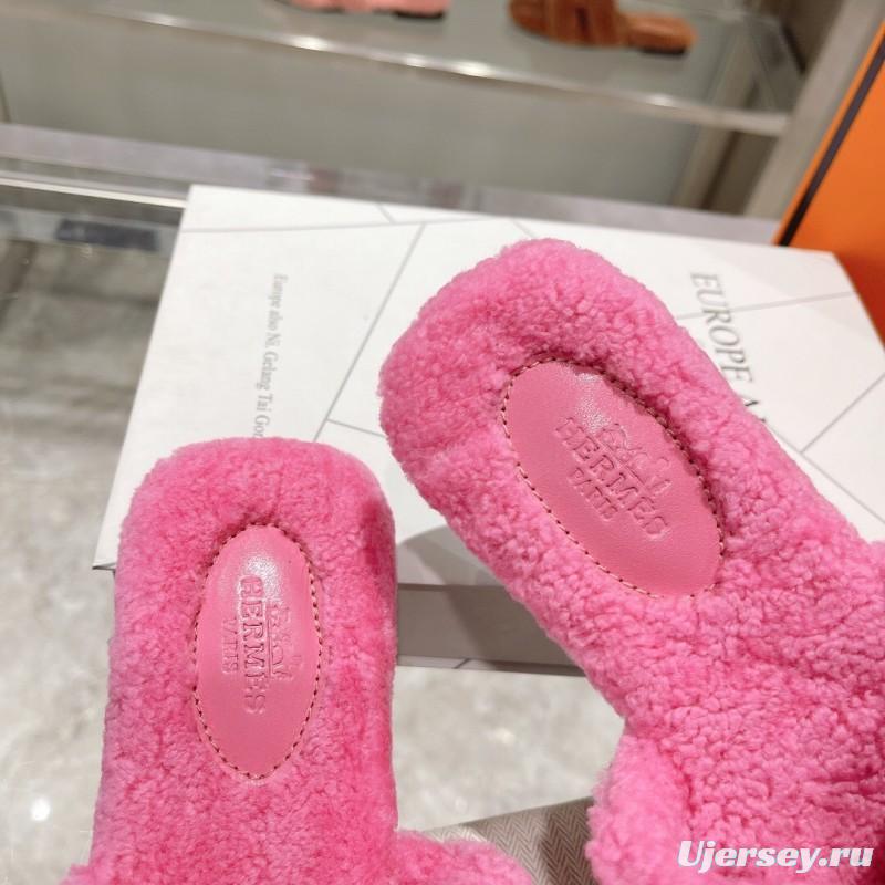 H Teddy Wool H Slippers Flat Sole Autumn Winter - LY00240