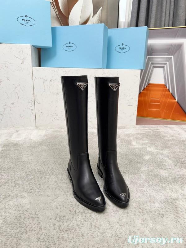 Prada Classic Triangle Logo Pointed Toe Boots - LY00400
