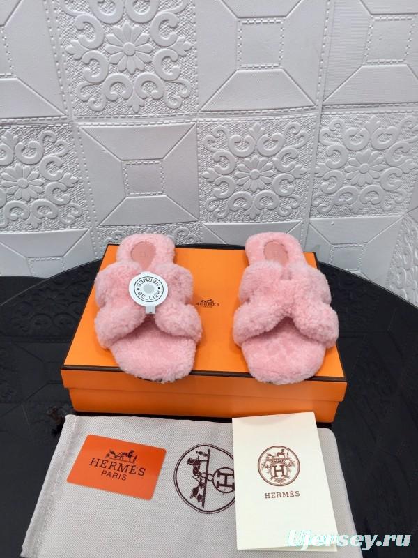 H Eiderdown Teddy Wool H Slippers Flat Sole Winter Home Shoes - LY00240