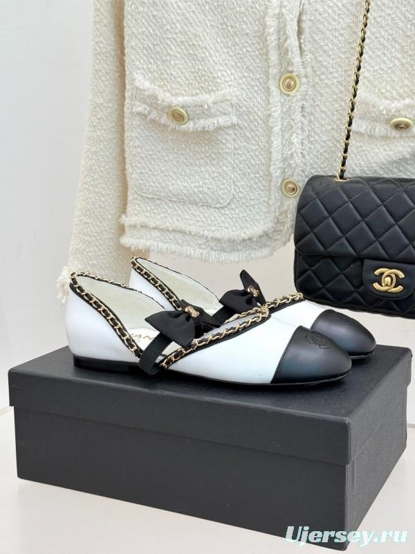 Chanel 2025 SS Hollow Chain Bow Mary Jane Shoes - KFY00290/KFY00300