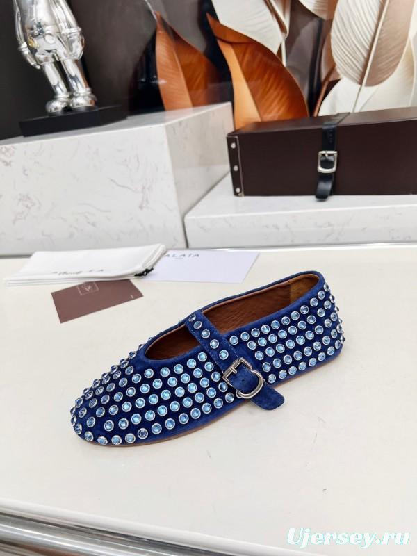 Alaia 2025/SS Crystal-Studded Ballet Dance Shoes with 0.8CM Inner Height - LY00340