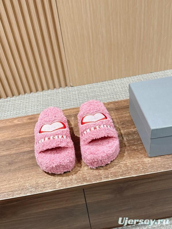 Balenciaga 2025 SS Qixi Limited Series Letter Embroidery Platform Shearling Slippers - AS00200