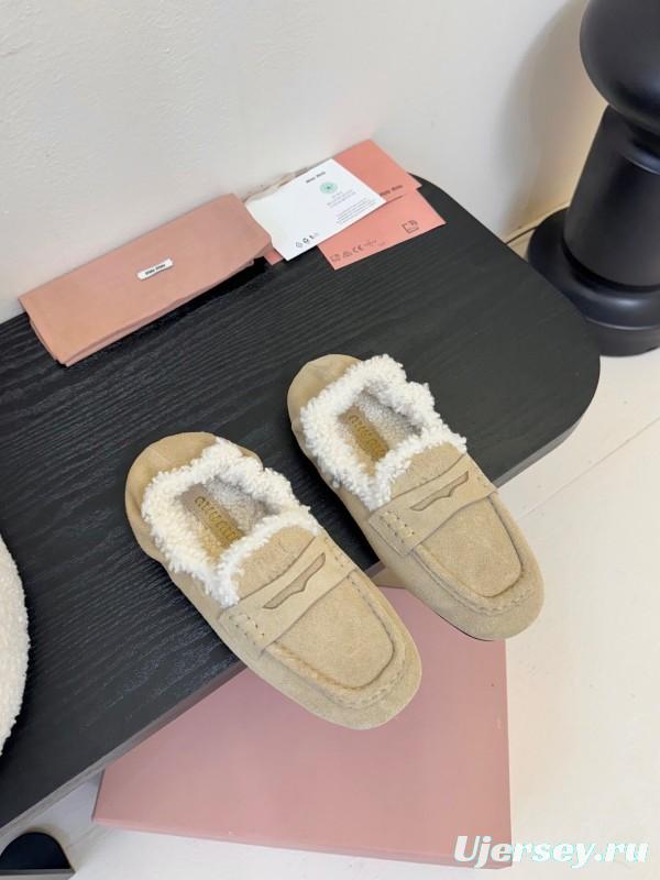 MIUMIU Thick Sole New British Style Wool Loafer Cotton Shoes - KFY00320