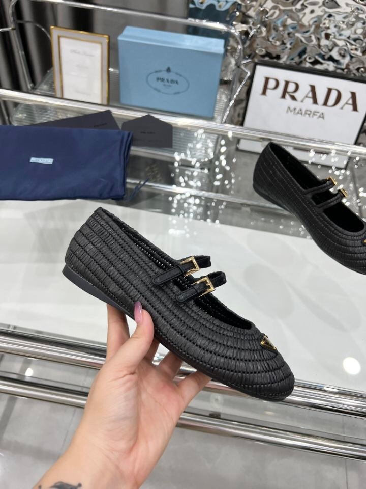 Prada Summer New Raffia Ballet Flats - KFY00340