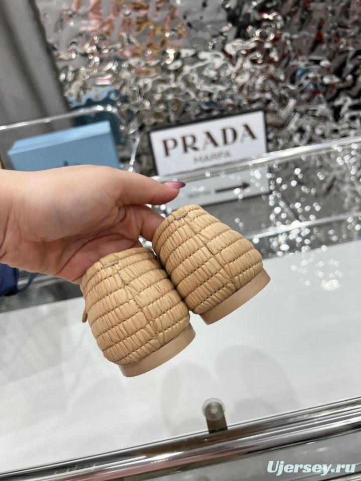 Prada Summer New Raffia Ballet Flats - KFY00340