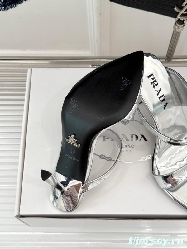 Prada Pointed Toe High Heel Sandals with Triangle Buckle - KFY00280