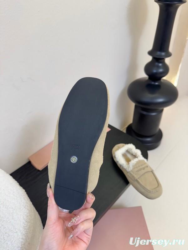 MIUMIU Thick Sole New British Style Wool Loafer Cotton Shoes - KFY00320