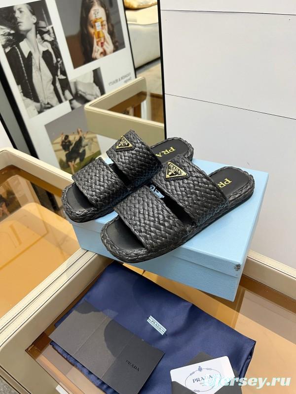 Prada 2025 SS Raffia Handwoven Open-Toe Sandals - KFY00260