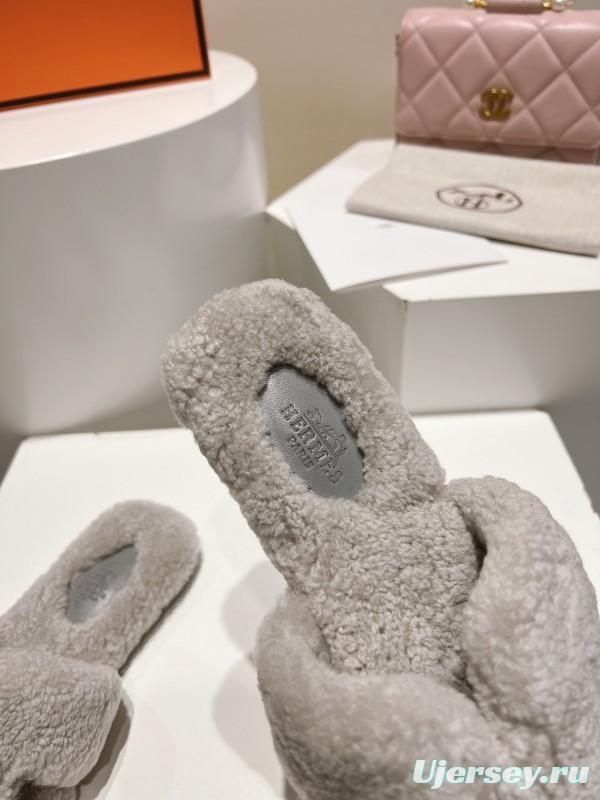 Hermès Teddy Wool Flat Slippers - LY00240