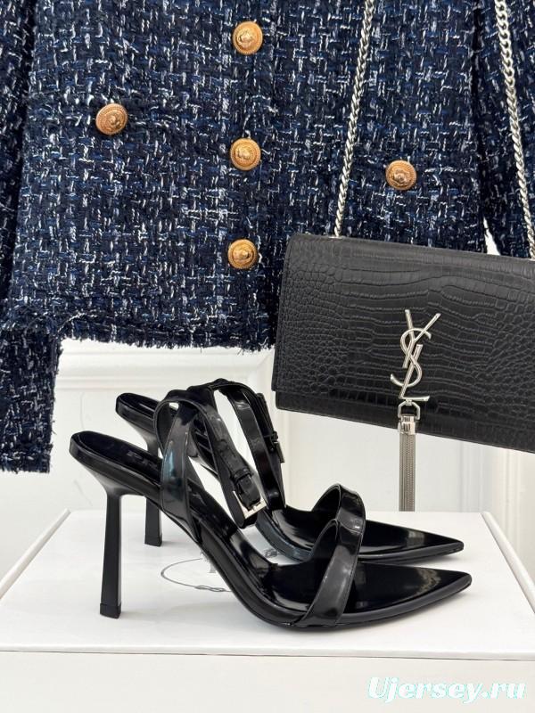 Prada 2025 SS Triangular Buckle Pointed Toe High Heel Sandals - KFY00280