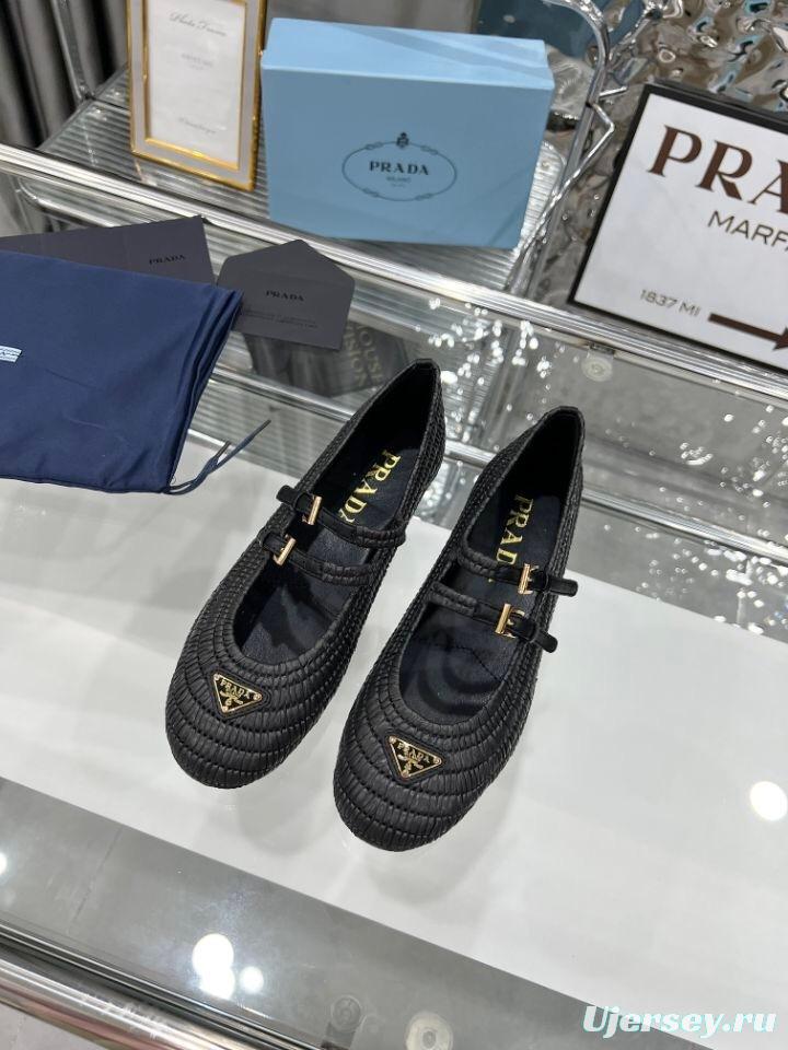 Prada Summer New Raffia Ballet Flats - KFY00340