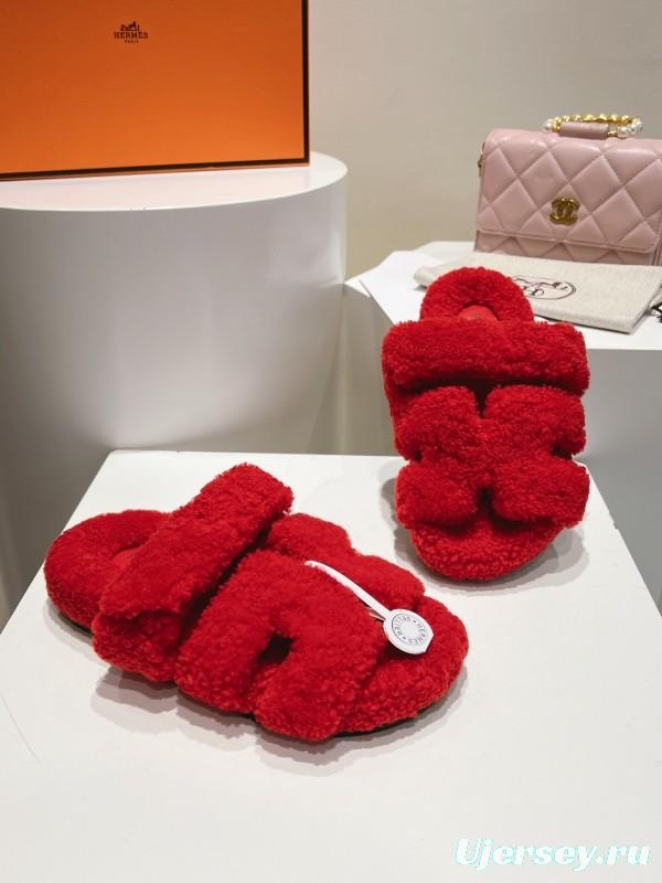 H Love Erjiu Full Wool Slippers with Wavy Fur Design - LY00270