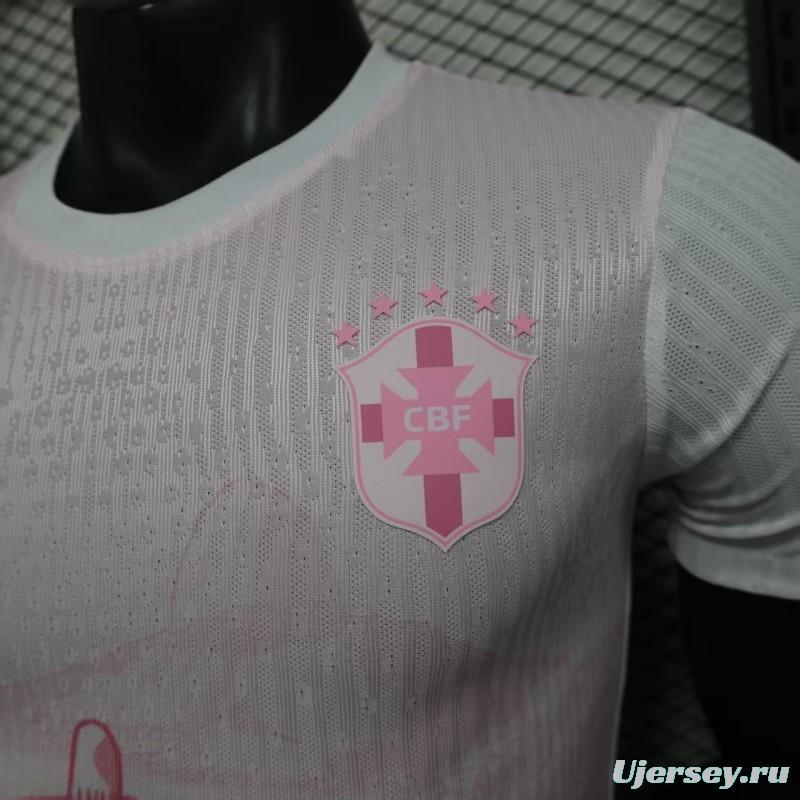 Player Version 2026 Brazil Special Edition White with Christ the Redeemer Pink Pattern Jersey