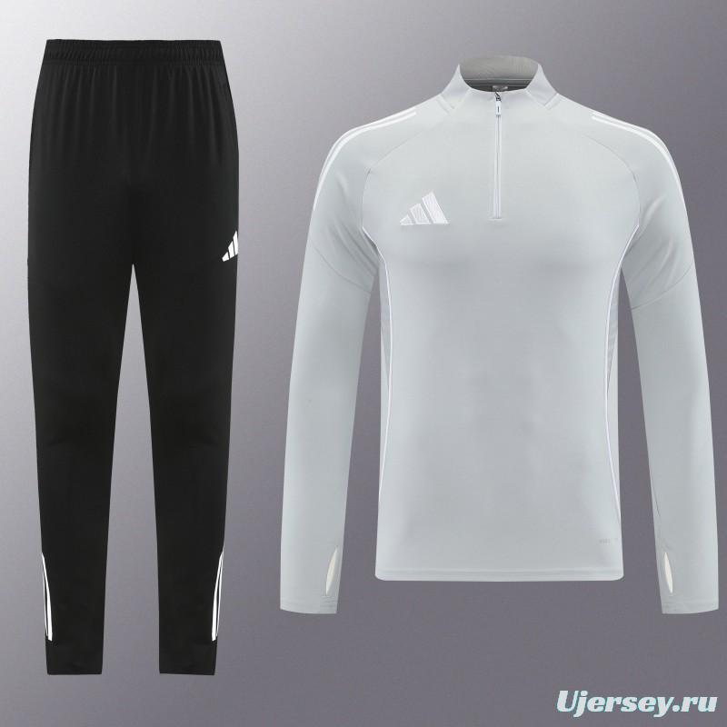 25/26  Adidas Light Grey Full zipper Jacket Tracksuit+ long pants