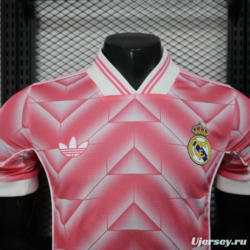Player Version 1988/89 Real Madrid Third Pink with Geometric Chevron Pattern Jersey